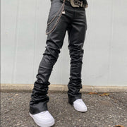 Fashion Street Leather Pants Extended Wide Leg Flare Casual Pants
