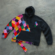 Diamond contrast stitching casual loose street long-sleeved hoodie