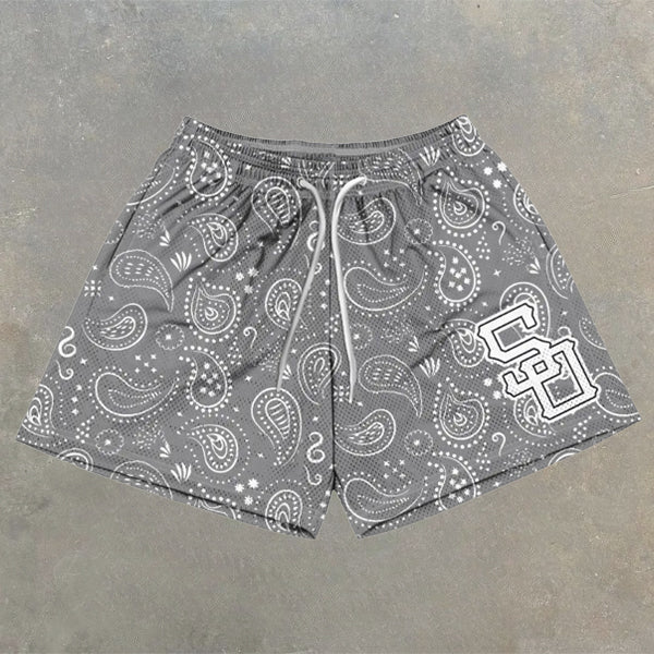 Paisley All Over Graphic Print Elastic Shorts