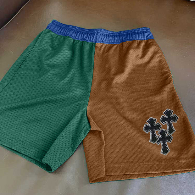 Stitching contrasting cross-print street track shorts