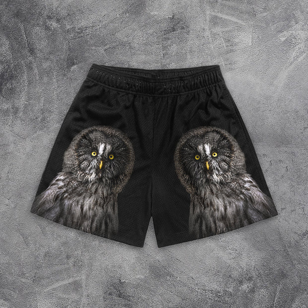 Street Owl Print Sports Mesh Shorts