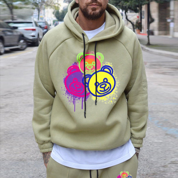Street style fashion bear print long-sleeved hoodie