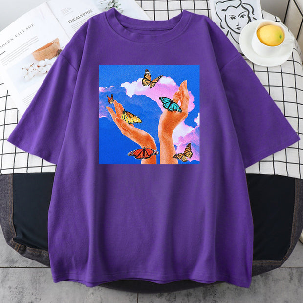 Fashion printed multicolor couple T-shirt