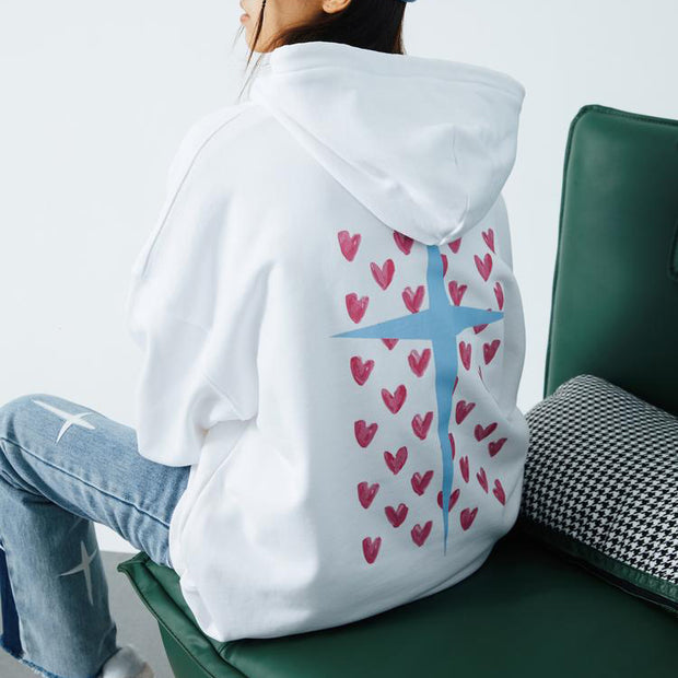 Fashion love printed long sleeve couples hooded sweatshirt