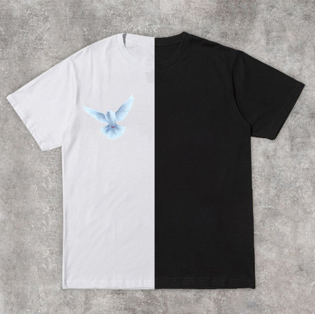 Colorblock Tide Brand Print Peace Dove T-Shirt