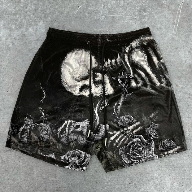 vintage skull print mesh shorts