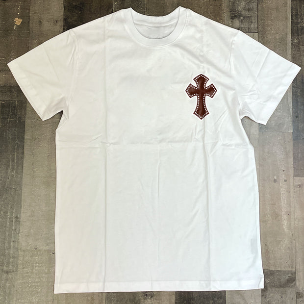 Brown Cross Print Short Sleeve Crew Neck T-Shirt