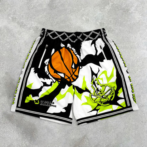graffiti print basketball shorts
