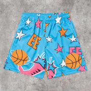 Personality Trendy Basketball Print Mesh Shorts