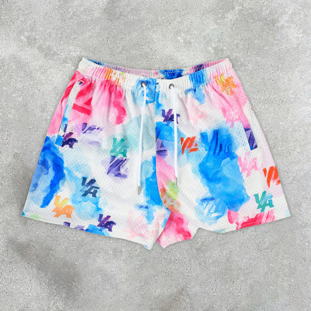 Chic Resort Style Casual Mesh Tie Dye Print Shorts