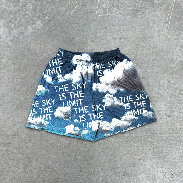 sky print elastic shorts