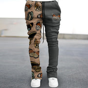 Contrasting retro butterfly print casual micro flared trousers