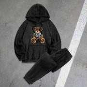 Bear Pullover Hooded Sweatshirt Plush Belted Tracksuit