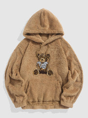 Bear Pullover Hooded Sweatshirt Plush Belted Tracksuit