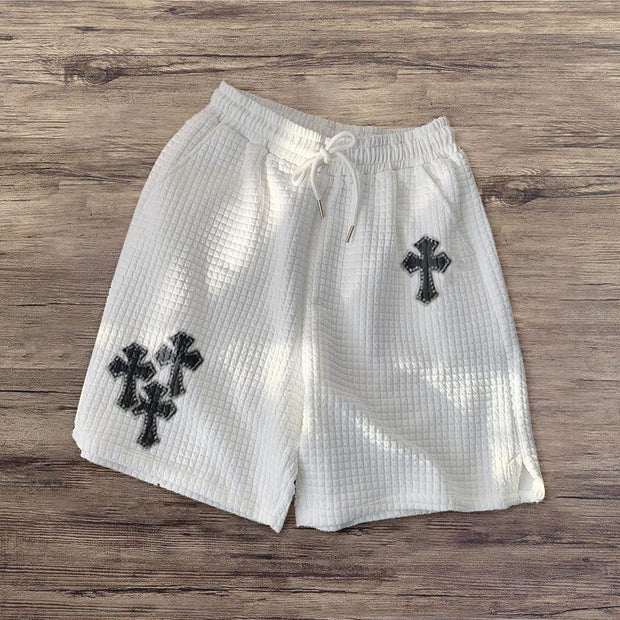 Personalized cross-print waffle shorts