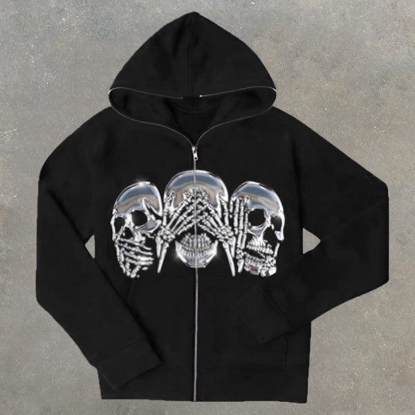 Skull Print Cardigan Zip Sweatshirt