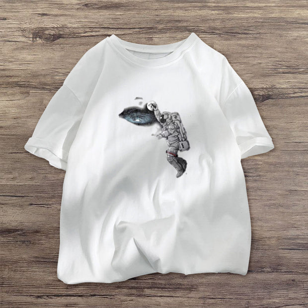Personalized astronaut print short-sleeved T-shirt