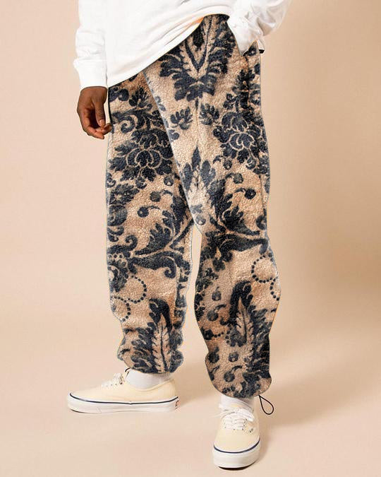 Retro trend street print polar fleece men's casual pants