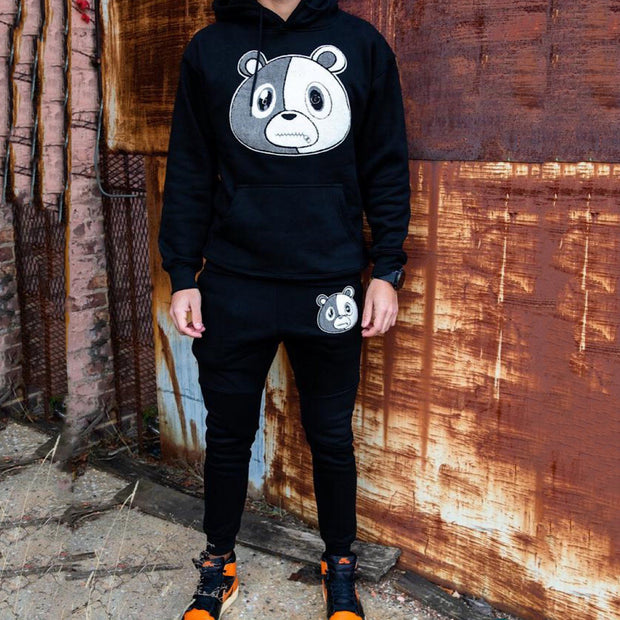 Bear pattern hooded sweatshirt and pants set