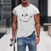 Fashion casual solid color round neck pullover smiley face men's T-shirt