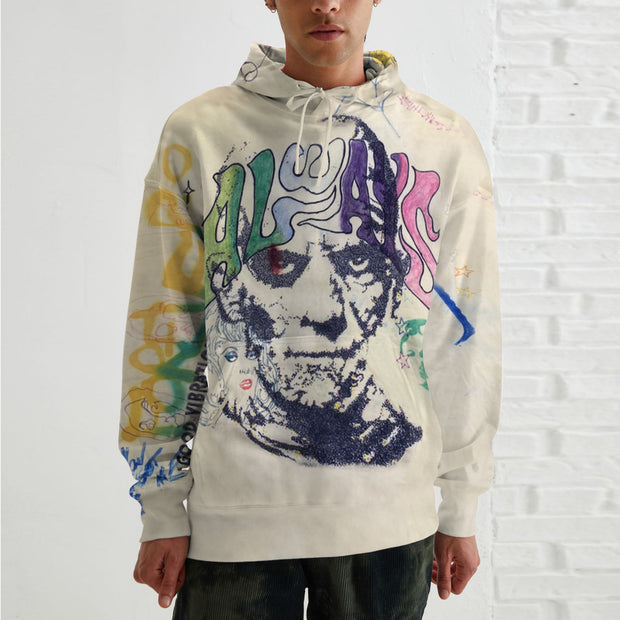 Street style personality loose print hoodie