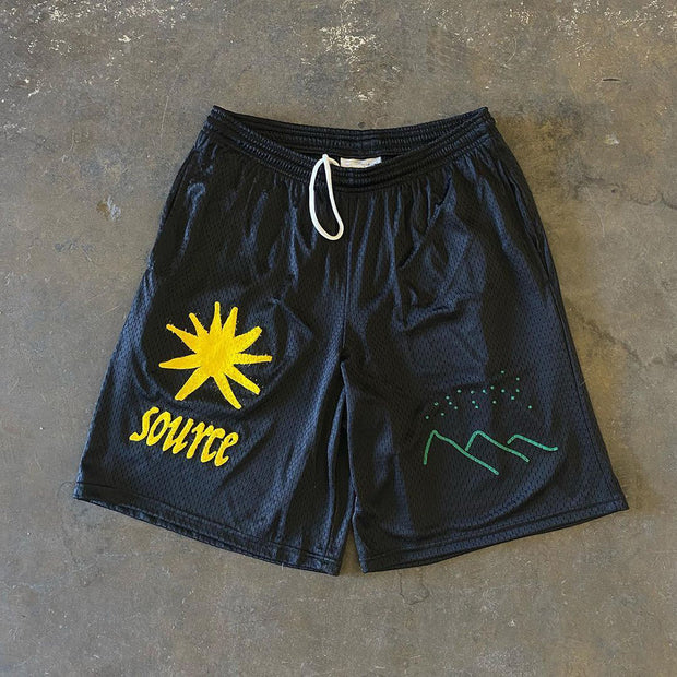 Street statement print sports mesh shorts