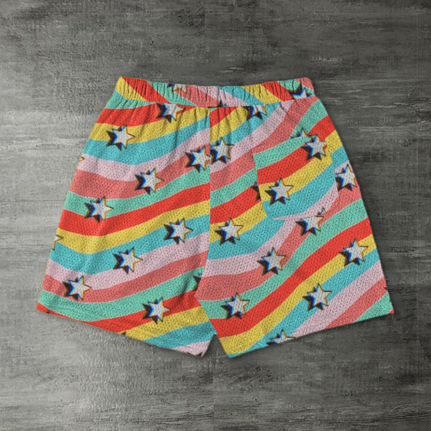 Striped star lightning print track shorts