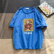 Beautiful hip-hop bear print tide brand loose short-sleeved t-shirt