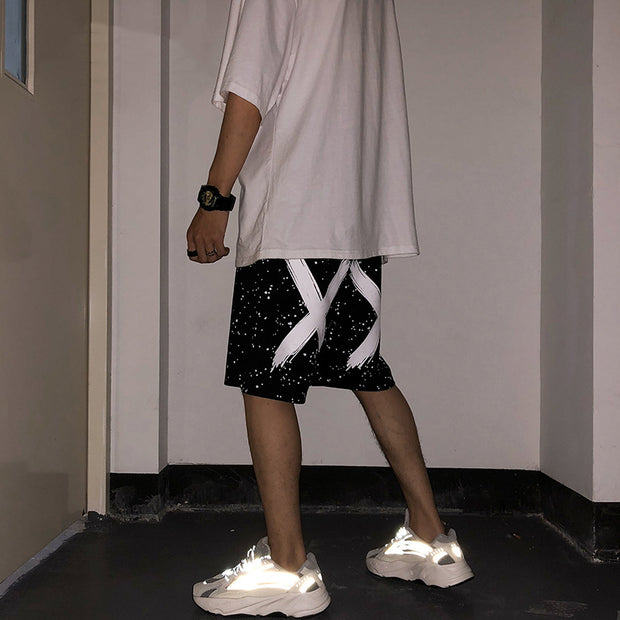 Personality reflective trend hip-hop loose casual sports print shorts