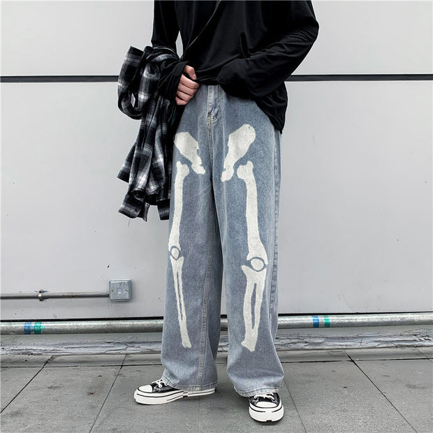 Personalized printed loose drape denim trousers