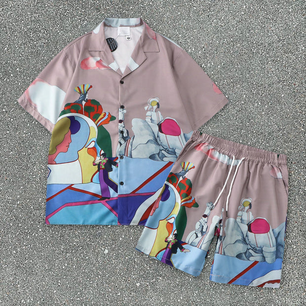 Tide brand casual cartoon loose short-sleeved shorts suit