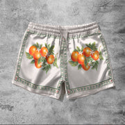 Orange art print casual shorts