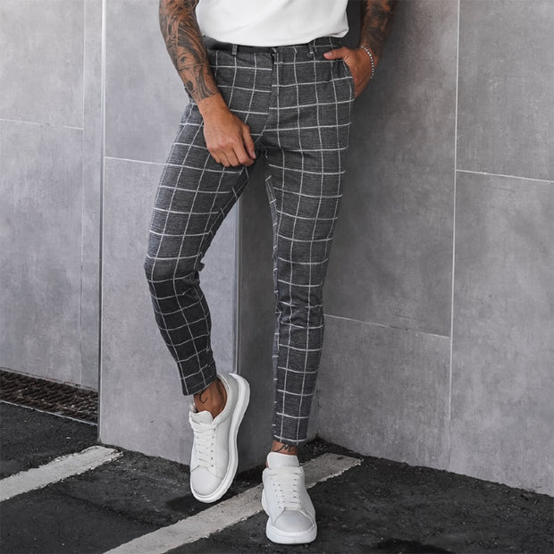 Men's business plaid all-match trousers