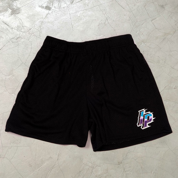 Personalized elastic waist casual mesh print shorts