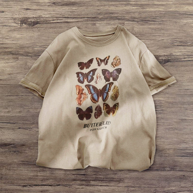 Loose butterfly print round neck short-sleeved T-shirt