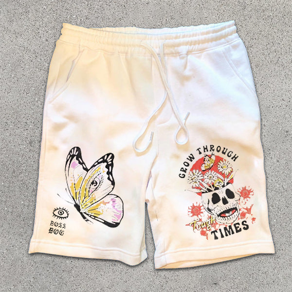 Skull Butterfly Graphic Print Elastic Shorts