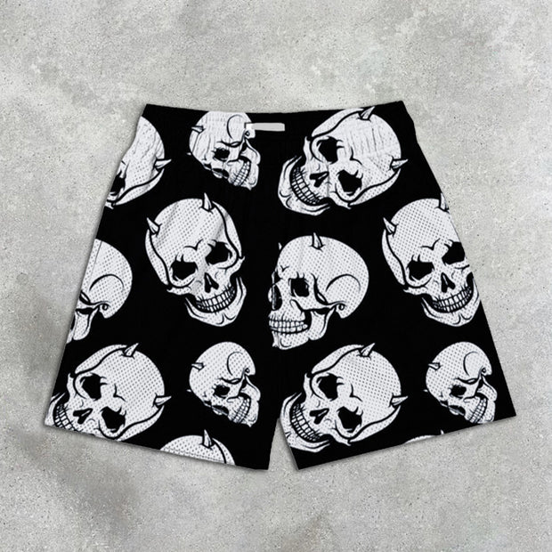 Skull Print Elastic Shorts