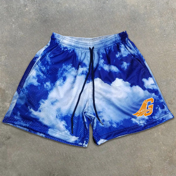 Sky graphic print elastic shorts
