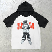 Trendy hip-hop retro raglan sleeves short-sleeved hoodie