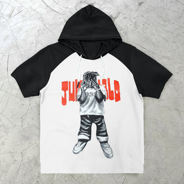Trendy hip-hop retro raglan sleeves short-sleeved hoodie