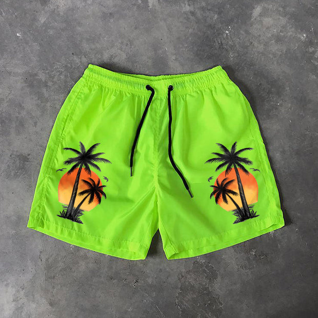 Hawaiian coconut palm print swim shorts