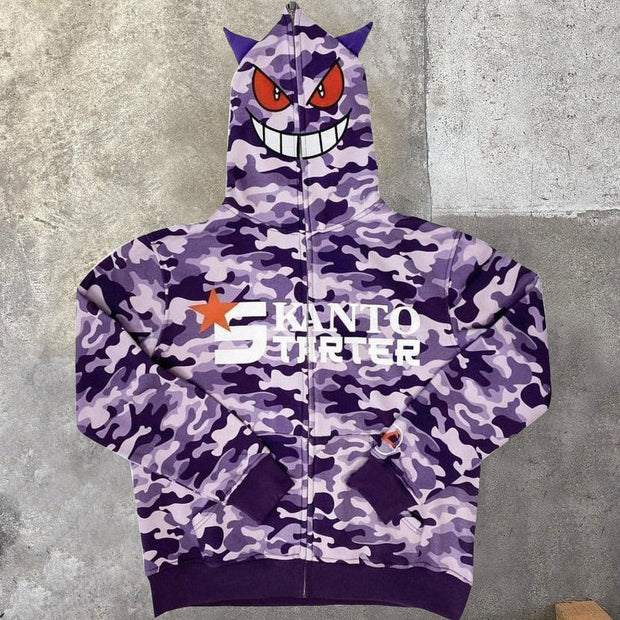 Personalized street style little devil print long-sleeved hoodie