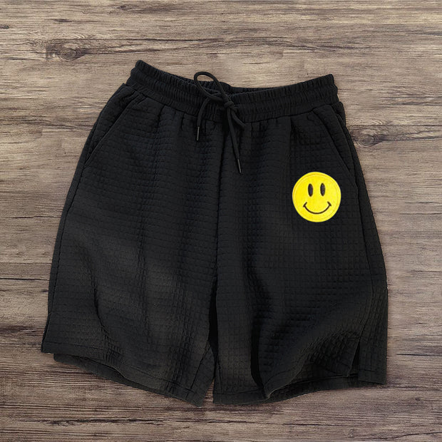 Smiley print waffle shorts