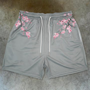 Trendy Sakura Print Casual Street Shorts