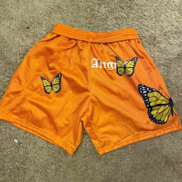 Street style butterfly print sports casual shorts