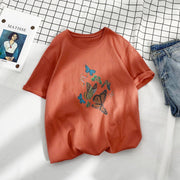 Casual retro butterfly print T-shirt