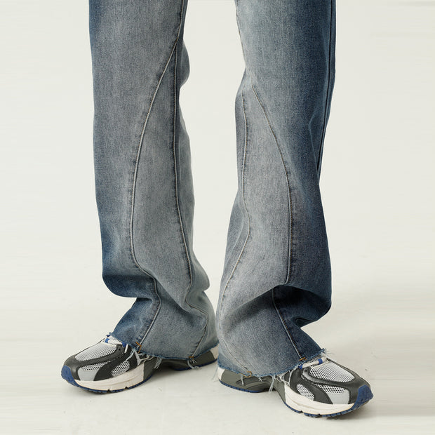 Contrast tie-dye gradient micro-flare casual jeans men