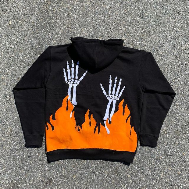 Street trend flame skull hooded sweatshirt