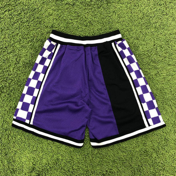 Plaid stitching sports casual shorts