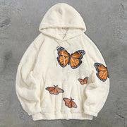 Vintage Butterfly Slouchy Print Plush Hoodies